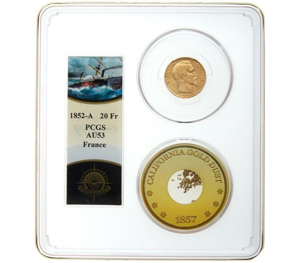 20 francs or napoleon III 1852 A PCGS AU 53 shipwreck central america avers