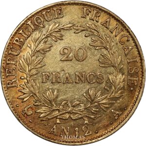20 francs or napoleon I reverse an 12A buste intermediaire