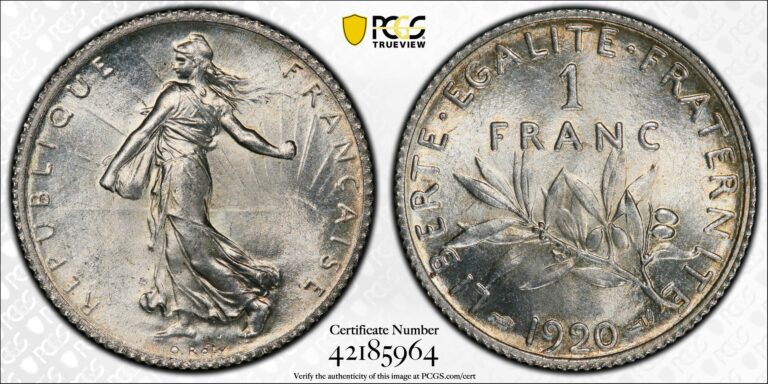 1 franc semeuse 1920 PCGS MS 65 plus