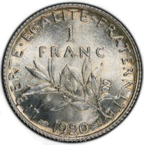 1 franc semeuse 1920 PCGS MS 65 plus reverse