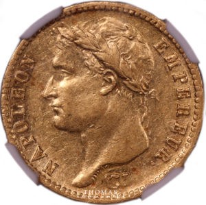 20 francs or napoleon 1813 W PCGS AU 58 avers