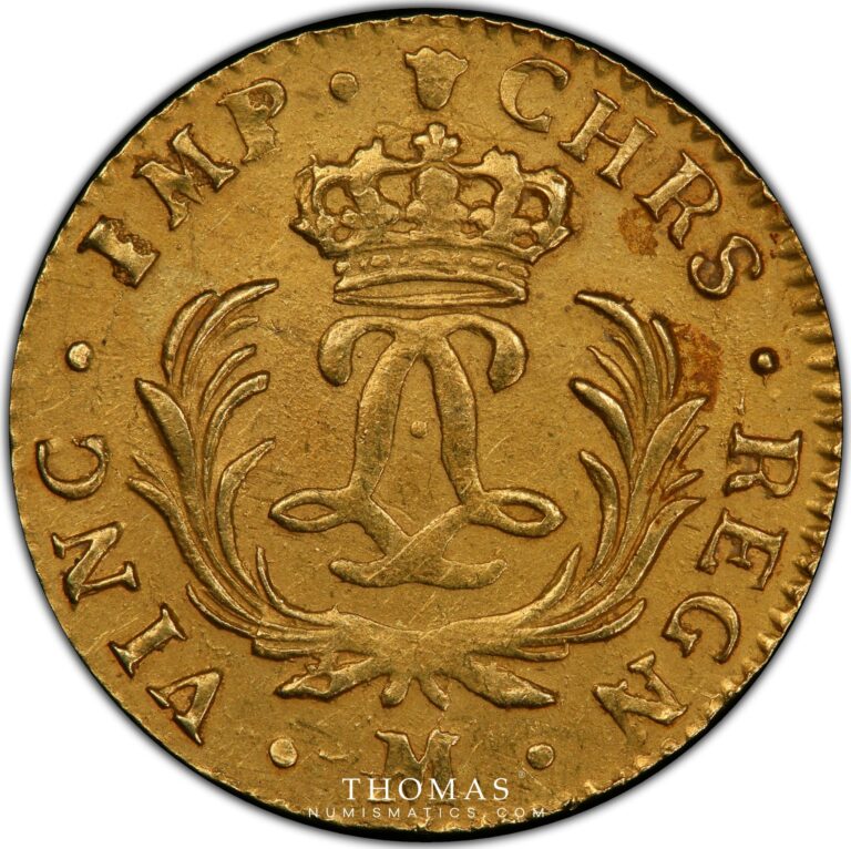 Louis xv louis dor mirlitons 1724 M PCGS MS 61 treasure chameau reverse