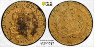 Louis xv gold louis dor mirliton 1724 M  PCGS saltwater PCGS treasure chameau-2