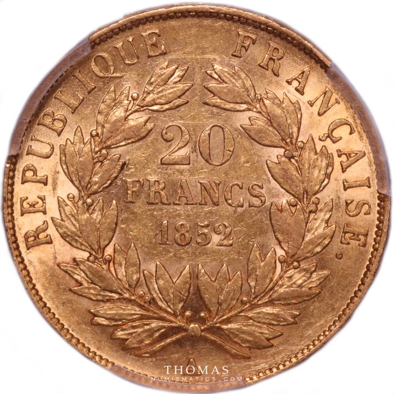 Napoleon III 20 francs or 1852 A revers