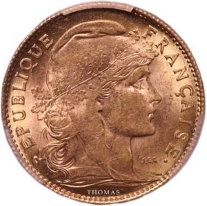 10 francs or marianne 1914 A pcgs ms 62 obverse
