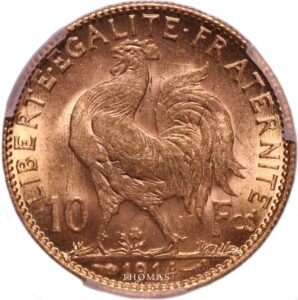 10 francs or marianne 1914 A pcgs ms 62 reverse