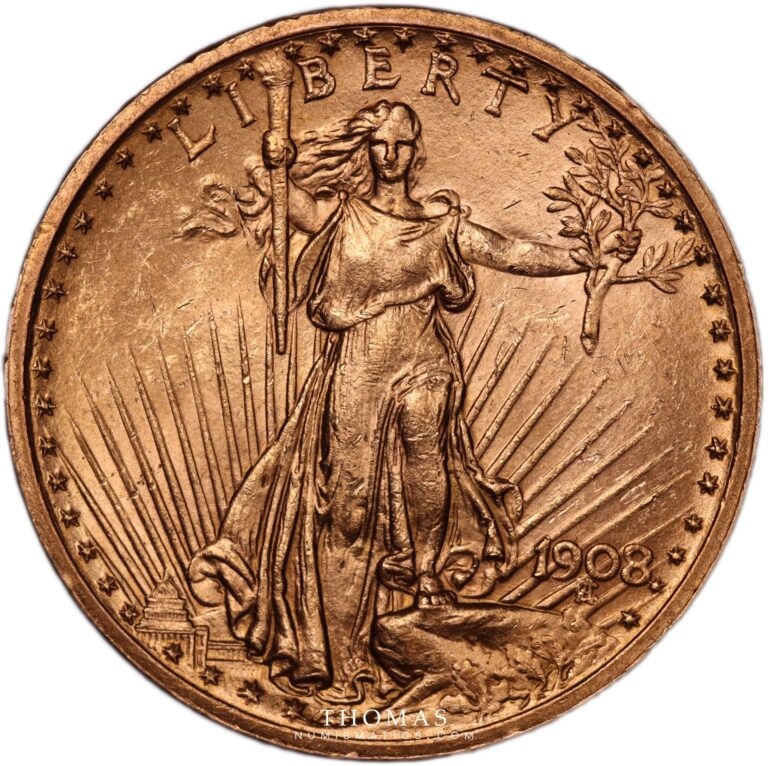 20 dollars gold or liberty 1908 obverse