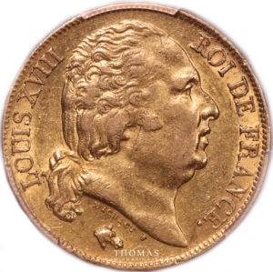20 francs or 1818 A louis xviii PCGS AU 55 avers