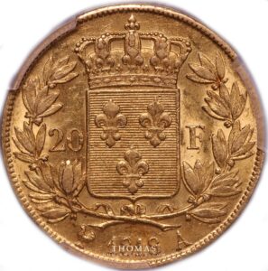 20 francs or gold 1818 A louis xviii PCGS AU 55 reverse