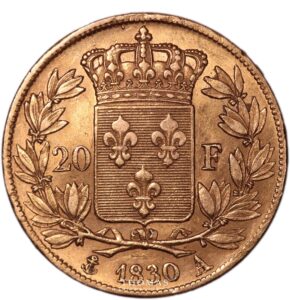 Louis xviii 20 francs gold or 1820 W reverse
