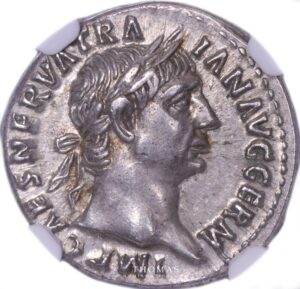 denarius trajan ngc au star obverse