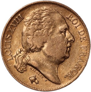 Louis xviii 20 francs or 1820 W avers