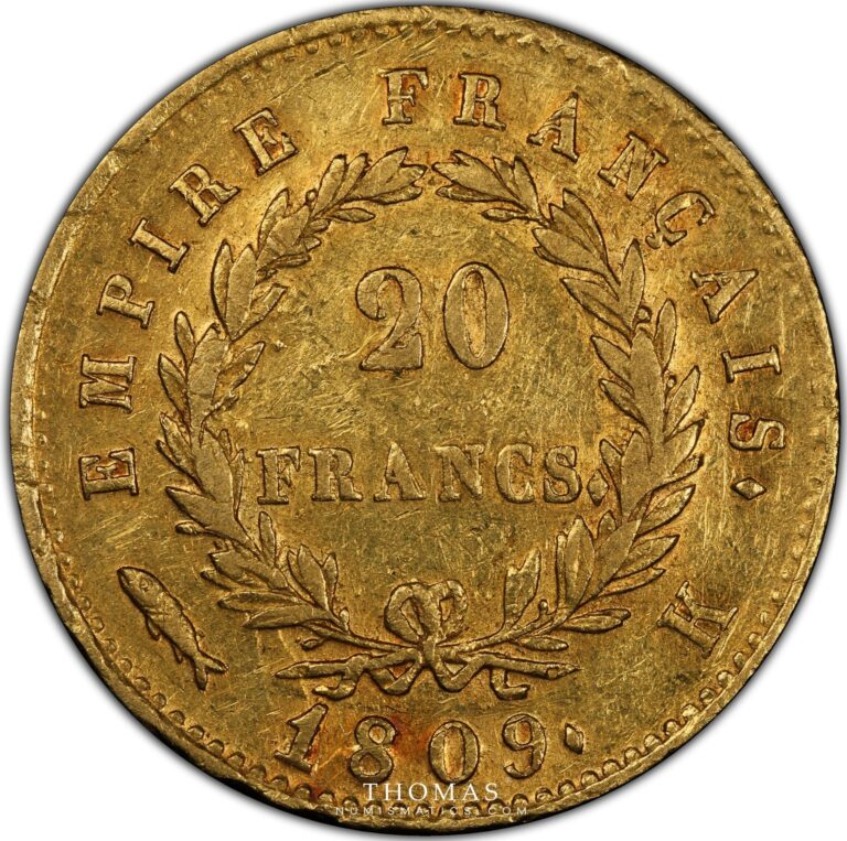 gold 20 francs or 1809 K reverse PCGS AU 50