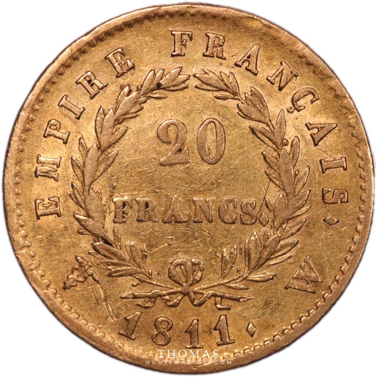 20 francs or napoleon 1811 W lille revers