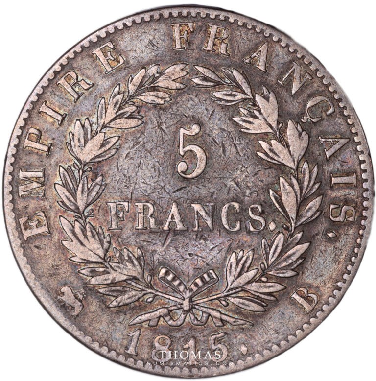 5 francs 1815 B rouen napoleon revers