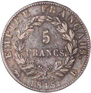 5 francs 1815 B rouen napoleon reverse