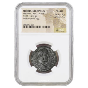 Monnaie Romaine - Macrin - Moésie Nicopolis - Bronze - NGC AU Varb.3443 v.bronze-Slab