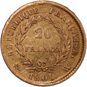 20 francs gold or 1808 W reverse
