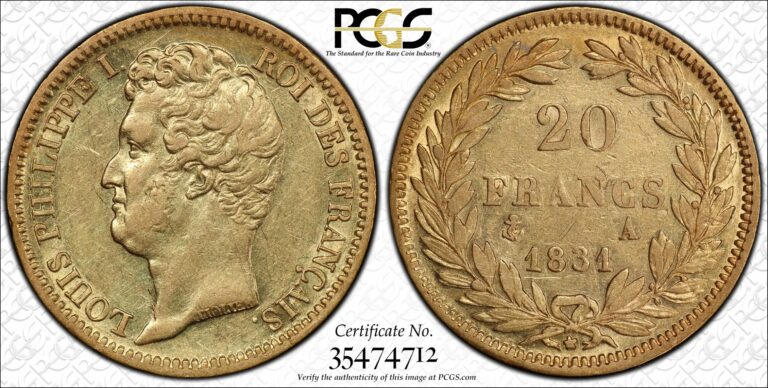 20 francs or 1831 A PCGS AU 53 SS central america