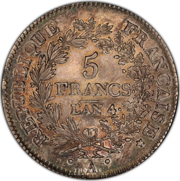 5 francs union et force an 4 A revers
