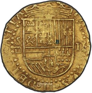 2 escudos philippe II gold obverse