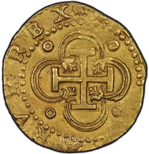 2 escudos philippe II gold reverse