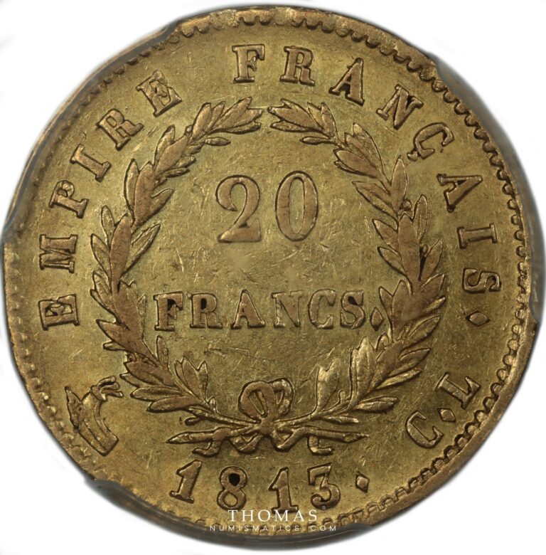Gold 20 francs or napoleon 1813 CL reverse