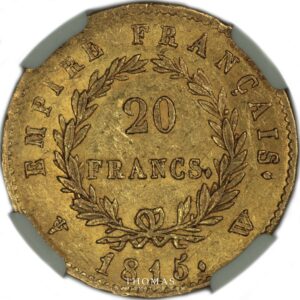Gold 20 francs or napoleon 1815 w reverse -2