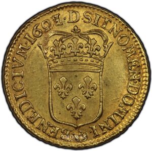 gold louis xiv or a lecu reverse 1691 D