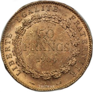 Gold 50 francs or 1904 PCGS MS 62 reverse
