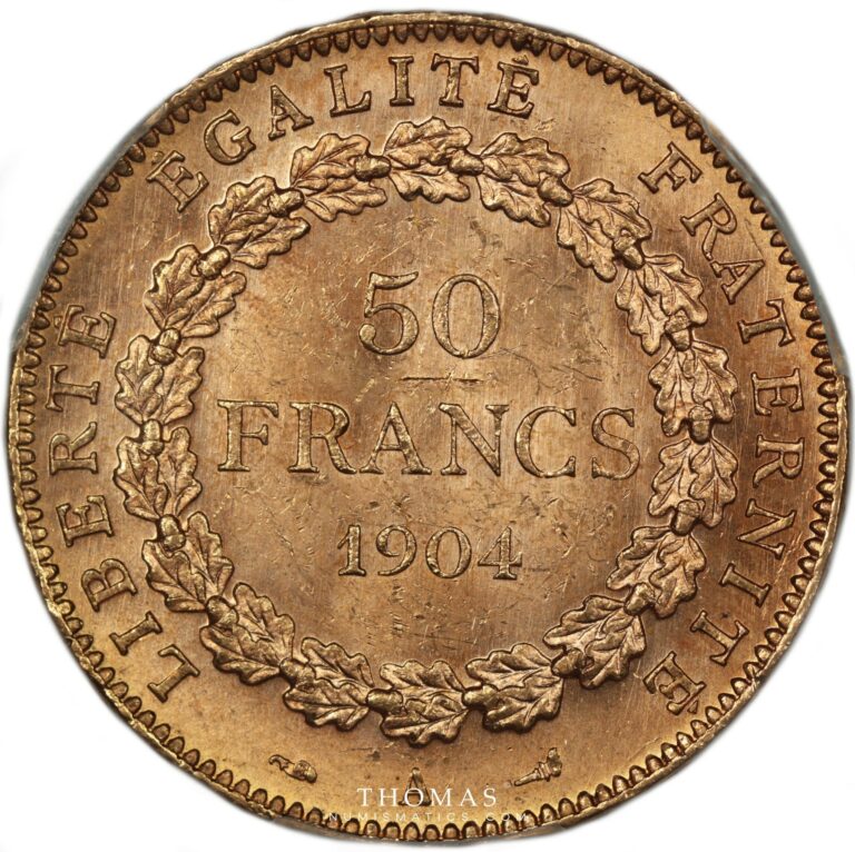 gold 50 francs or 1904 PCGS MS 63 plus reverse