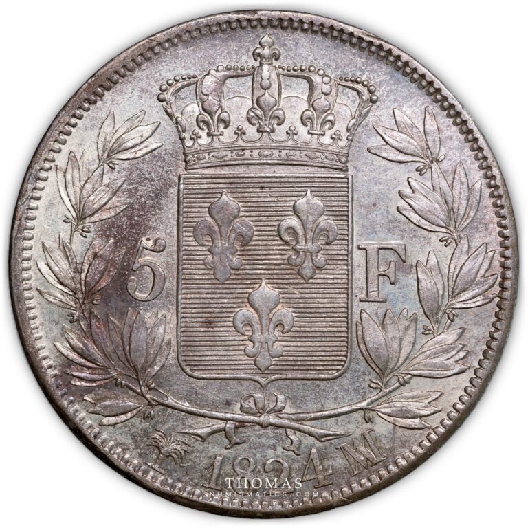 5 francs 1824 MA marseille louis xviii reverse