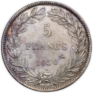 5 francs 1830 B rouen revers