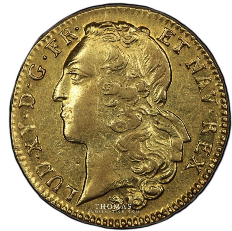 Gold double louis or bandeau 1743 Z grenoble louis xv obverse