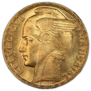 Gold 100 francs or bazor 1936 pcgs ms 64 plus obverse