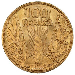 100 francs or bazor 1936 pcgs ms 64 plus revers
