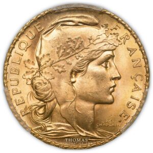 Gold 20 francs or marianne pcgs ms 67 1909 A paris obverse