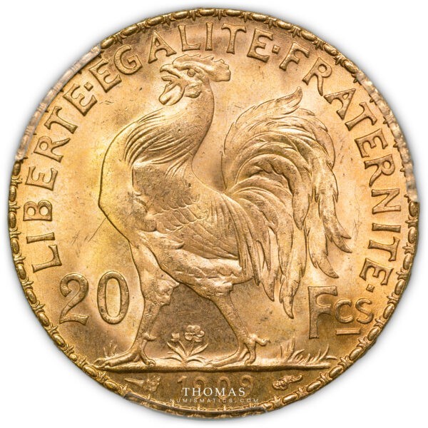 20 francs or marianne pcgs ms 67 1909 A paris revers