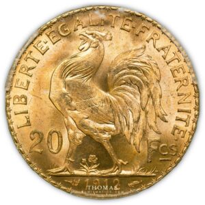 Gold 20 francs or marianne pcgs ms 67 1912 A paris reverse