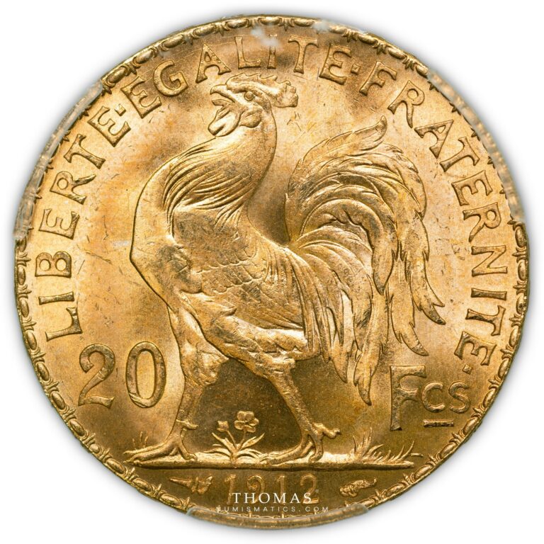 Gold 20 francs or marianne pcgs ms 67 1912 A paris reverse
