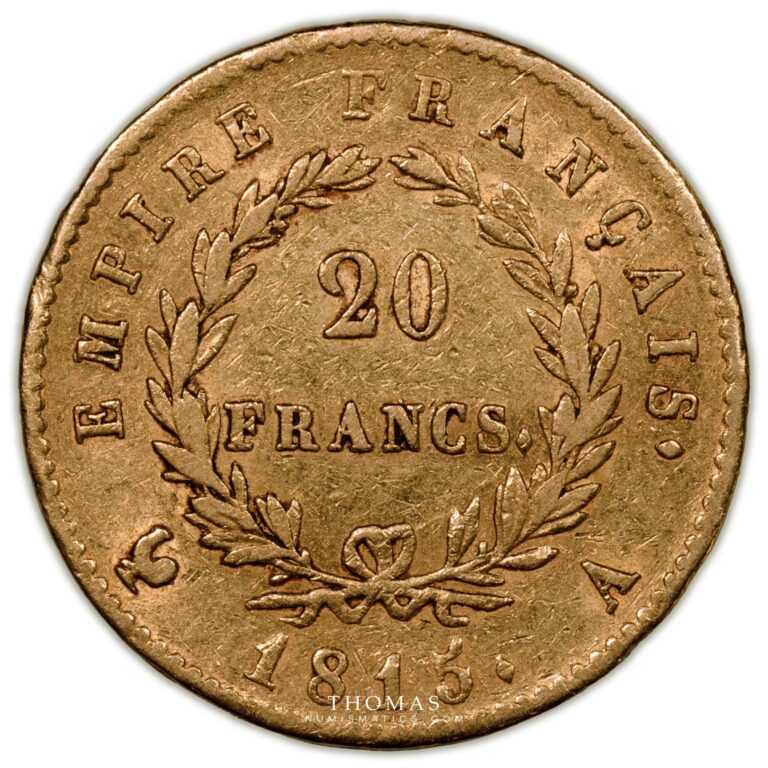 Gold 20 francs or napoleon I 1815 A Hundred days reverse -4