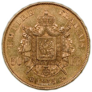 Gold 50 francs or 1855 BB strasbourg reverse