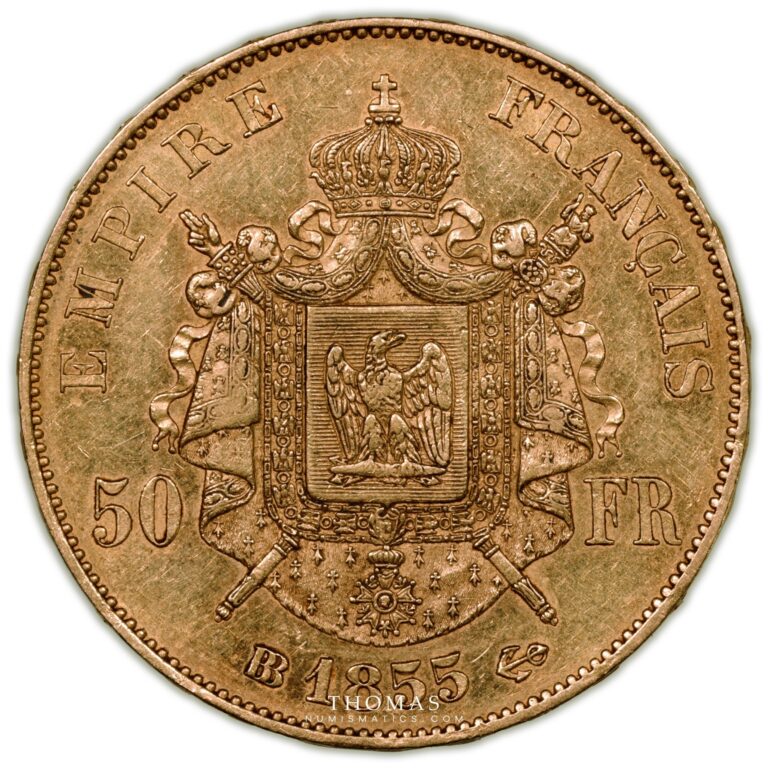 Gold 50 francs or 1855 BB strasbourg reverse