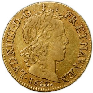 gold Louis or a la meche longue obverse 1653 X amiens