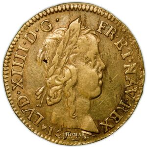 Gold Louis or a la meche longue 1652 H la rochelle obverse