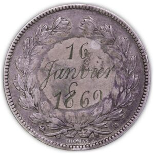 Louis Philippe 1Ier - 5 Francs - 1869 BB - Transformation médaille mariage - Collection Henri Térisse reverse