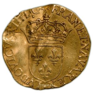 Gold Louis XIII ecu or soleil hammered coin 1633 B Rouen obverse
