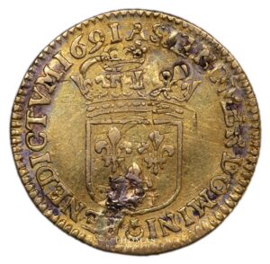 Gold Louis xiv demi louis or a lecu 1691 A paris reverse