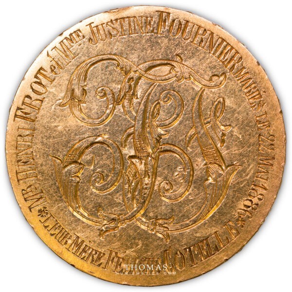 Napoleon III - 100 Francs or - Transformation en médaille de mariage - avers Collection henri Terisse