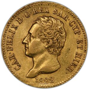 Gold 1822 L sardaigne obverse 20 l or